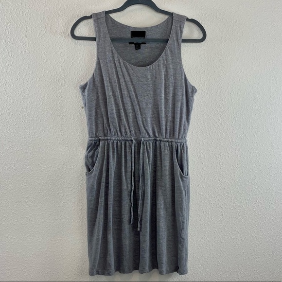 Cynthia Rowley Mini Dress Grey XS Linen Elastic Drawstring Waist Pockets Tank - Picture 1 of 9